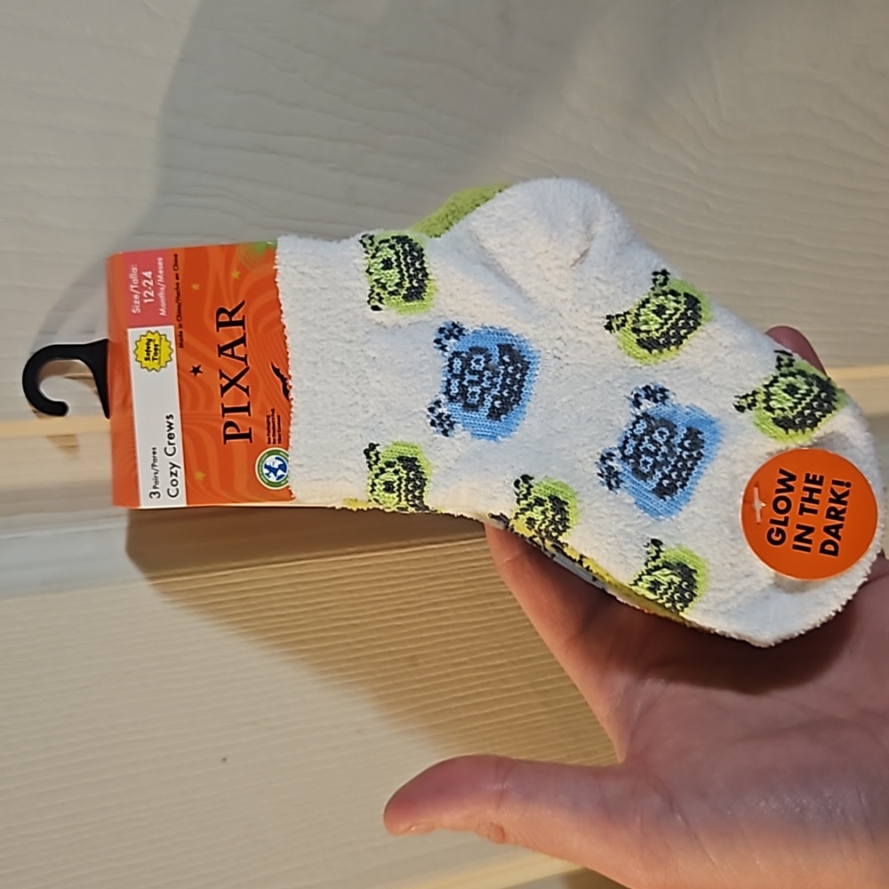 DISNEY PIXAR MONSTERS INC: 3 PK SOCKS: NEW WITH TAGS: SIZE 12-24 MTH